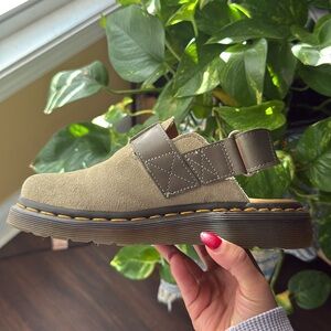 Doc martens Jorge II suede and leather sling back mules in pale olive